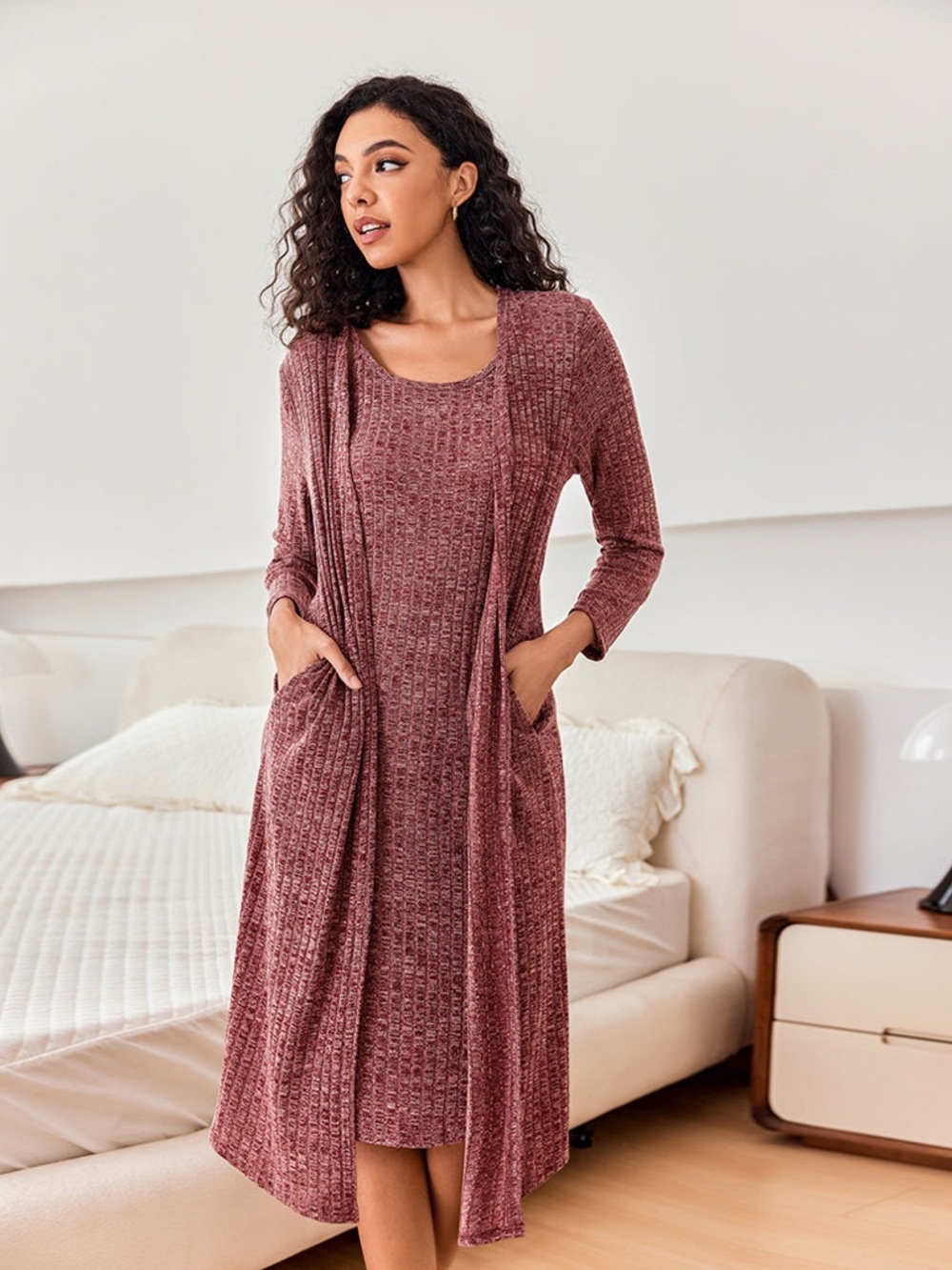 Ribbed Knit Tank Dress with Matching Duster - Picture 3 of 8
